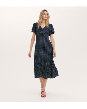 Finery London Saskia Polka Dot Midi Tea Dress - Blue