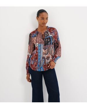 Finery London Harlow Satin Stripe Chiffon Tie Neck Blouse - Blue