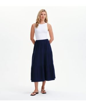 Finery London Harriett Cotton Cheesecloth Tiered Midi Skirt - Blue