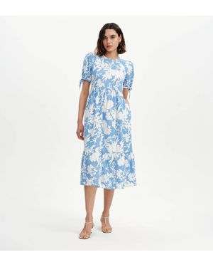 Finery London Jessa Puff Sleeve Midi Tiered Dress - Blue