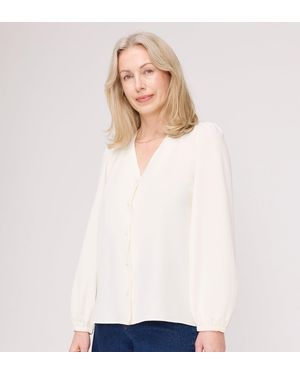Finery London Elvora Button Up V-Neck Top - White