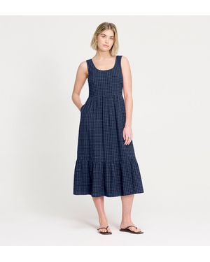Finery London Cara Gingham Seersucker Tiered Midi Dress - Blue