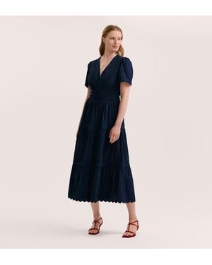 Finery UK Wren Cotton Midi Tiered Dress - Blue
