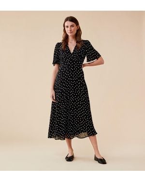 Finery London Carolina Polka Dot Chiffon Midi Dress - Black