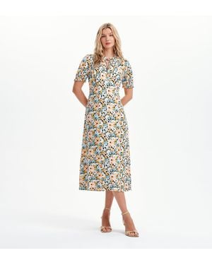 Finery London Trish Tie Neck Puff Sleeve Midi Dress - Multicolour
