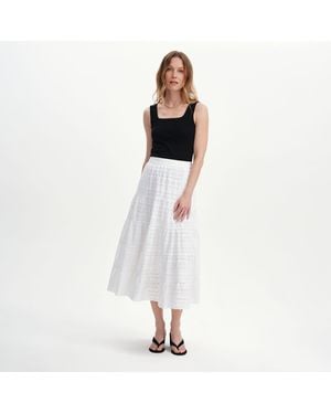 Finery London Siobhan Cotton Broderie Tiered Midi Skirt - White