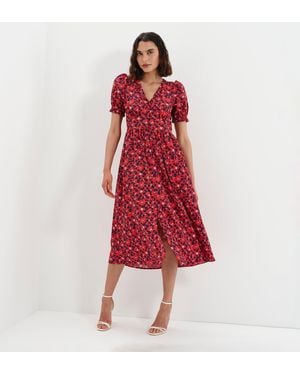Finery London Samantha Button Through Midi Dress - Red