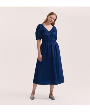 Finery London Piper Cotton Midi Smock Dress - Blue