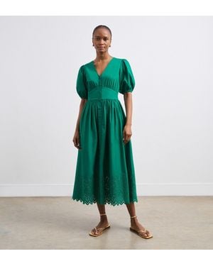 Finery UK Chelsea Broderie Anglaise Cotton Dress - Green