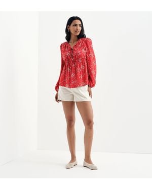 Finery London Roisin Bow Front Elasticated Long Sleeve Blouse - Red