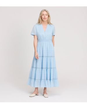 Finery London Juniper Cotton Lace Tiered Midi Dress - Blue