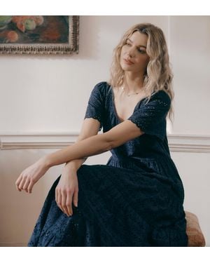 Finery London Jemma Cotton Broderie Square Neck Tiered Midi Dress - Blue