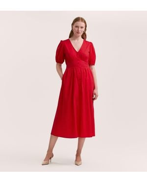 Finery London Addison Cotton Midi Tea Dress - Red