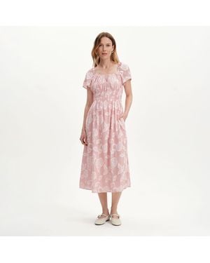 Finery London Maia Jacquard Stripe Shirred Waist Midi Dress - Pink