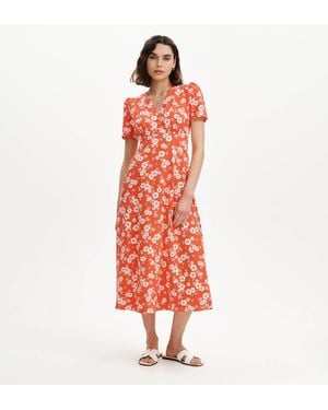 Finery London Nieve Empire Waist V-Neck Midi Dress - Red