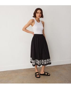Finery UK Yolanda Cotton Embroidered Midi Skirt - Black