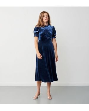 Finery London Marina Velvet Midi Dress - Blue