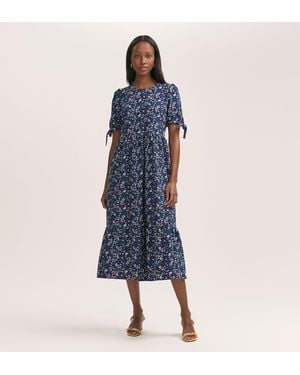 Finery London Demi Floral Crepe Tiered Midi Dress - Blue