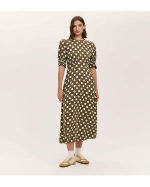 Finery London Mela Khaki Polka Dot Midi Dress - Metallic