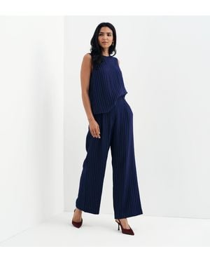 Finery London Mara High Waisted Wide Leg Trousers - Blue