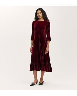 Finery London Scarlett Velvet Midi Dress - Red