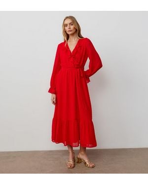 Finery London Rosalie Chiffon Midi Wrap Dress - Red