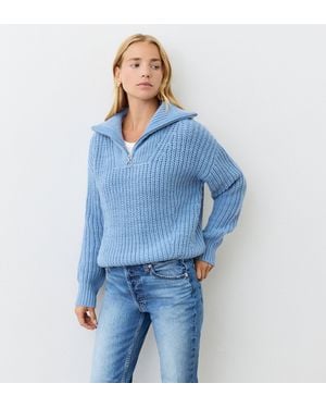 Finery London Wilma Denim Half Zip Funnel Neck Jumper - Blue