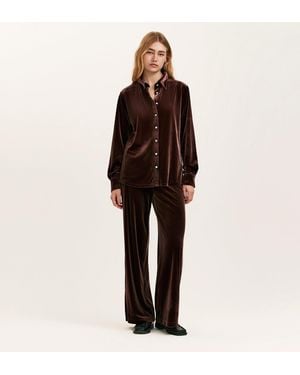 Finery London Kenzie Velvet Wide Leg Trousers - Brown