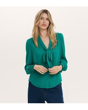 Finery London Mavis Pussy Bow Chiffon Blouse - Green
