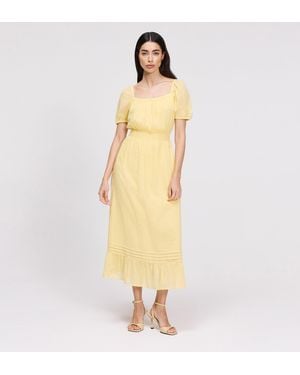 Finery London Mandy Cotton Puff Sleeves Square Neck Midi Dress - Metallic