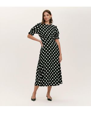 Finery London Mela Polka Dot Midi Tea Dress - Black