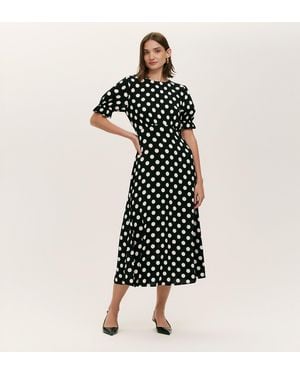 Finery London Mela Polka Dot Midi Tea Dress - Black