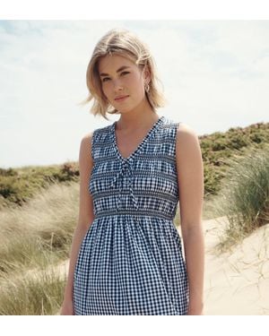 Finery London Hadlee Cotton Gingham Shirred Bodice Sleeveless Midi Dress - Blue