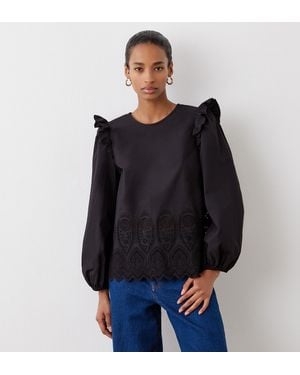 Finery UK Serena Broderie Anglaise Cotton Blouse - Black