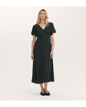Finery London Saskia Polka Dot Midi Tea Dress - Black