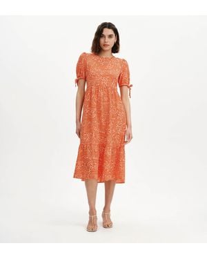 Finery London Jessa Puff Sleeve Midi Tiered Dress - Orange