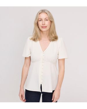 Finery London Maryam Button Up V-Neck Short Sleeve Top - Natural