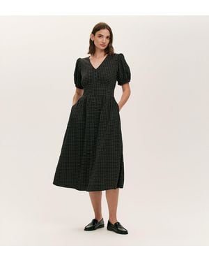 Finery London Addison Seersucker Midi Tea Dress - Black