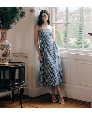 Finery London Romina Cotton Gingham Fitted Midi Dress - Blue