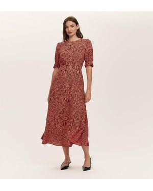 Finery London Mela Crepe Midi Tea Dress - Red