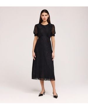 Finery London Mela Round Neck Puff Sleeve Midi Tea Dress - Black