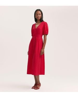 Finery London Addison Gingham Seersucker Midi Dress - Red