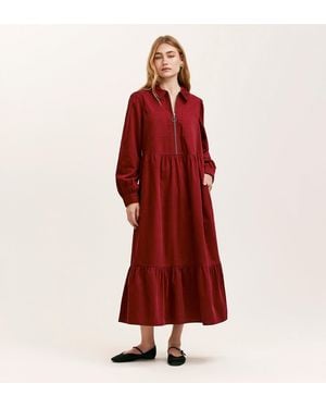 Finery London Callie Corduroy Midi Dress - Red