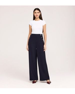Finery London Nellie Gaberdine Twill Wide Leg Trousers - Blue