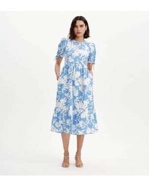 Finery London Jessa Puff Sleeve Midi Tiered Dress - Blue