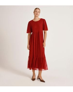 Finery London Yasmine Mesh Midi Tea Dress - Red