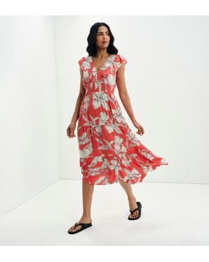Finery London Mattie Frill Sleeve Empire Waist Tiered Midi Dress