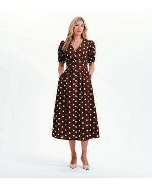 Finery London Addison Polka Dot Cotton Button-Through Smock Midi Dress - Red