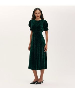 Finery London Mela Velvet Midi Tea Dress - Green