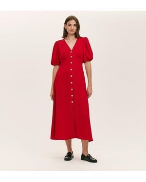 Finery London Sarah Crepe Button Through Midi Tea Dress - Red